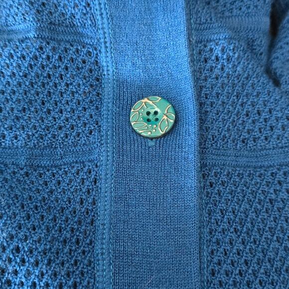 Title Nine Turquoise Open Knit Hooded Washable Wool Athletic Cardigan Women's M - Picture 4 of 6